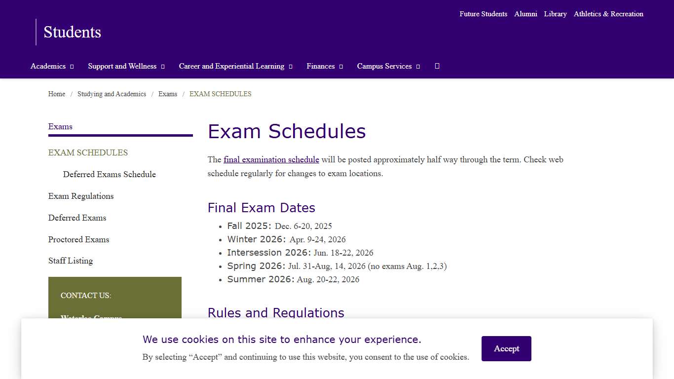 Exam Schedules | Students - Wilfrid Laurier University